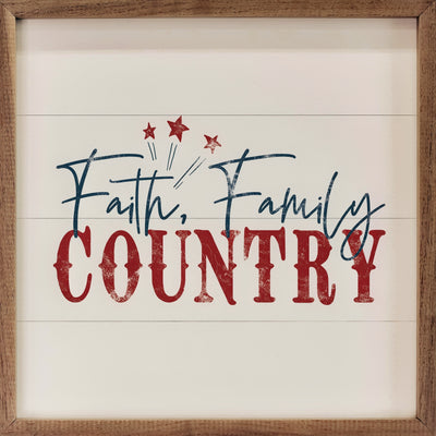 Faith, Family, Country White- Framed Plaque 