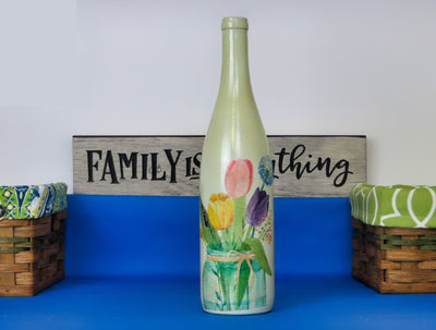 Hand painted flower wine bottle from Harvest Array