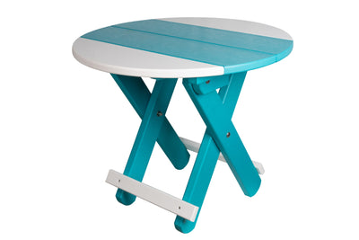 Aruba Blue and White Round Folding Poly End Table