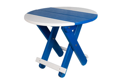 Bright Blue and White Round Folding Poly End Table