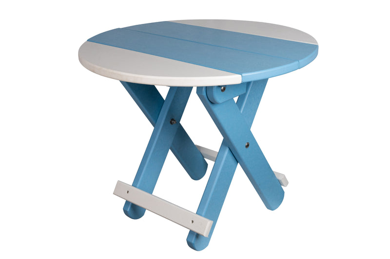 Powder Blue and White Round Folding Poly End Table
