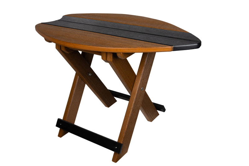 Mahogany and Black Poly Surf Board Folding End Tables