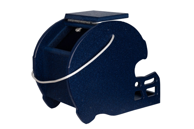 Side view of the Patriot Blue Football Helmet Poly Bird Feeders