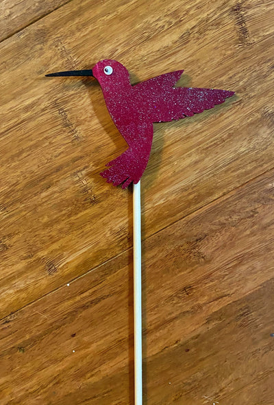 Crimson colored Hummingbird Mini Plant Stake with Shimmer Finish