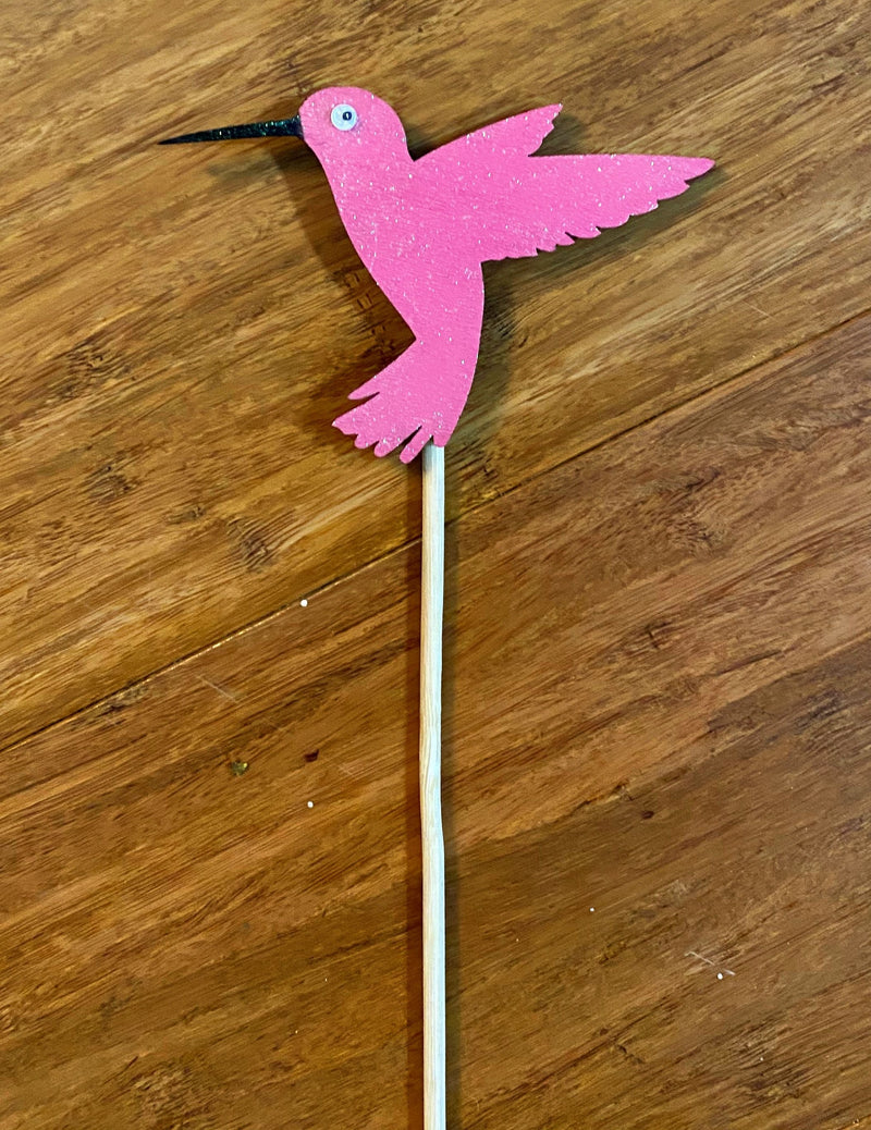 Light pink Hummingbird Mini Plant Stake with Shimmer Finish