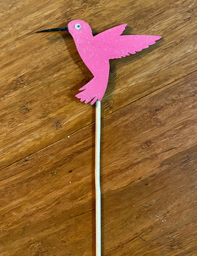 Light pink Hummingbird Petite Plant Stake with Shimmer Finish
