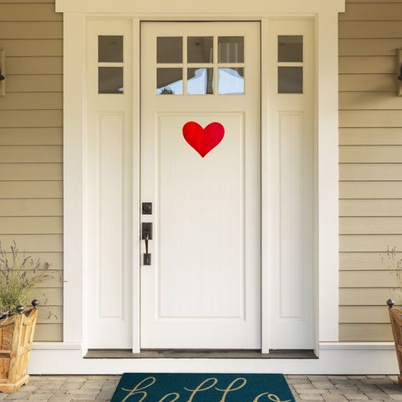 Red Classic Heart Door Hanger on a Front Door
