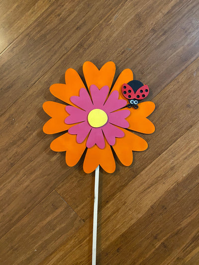 Orange and Berry Pink Daisy Garden Stake