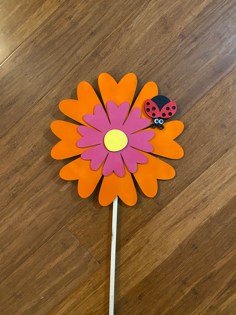 Orange and Berry Pink Daisy Garden Stake