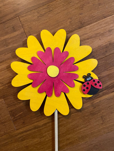 Yellow and Red Daisy Garden Stake