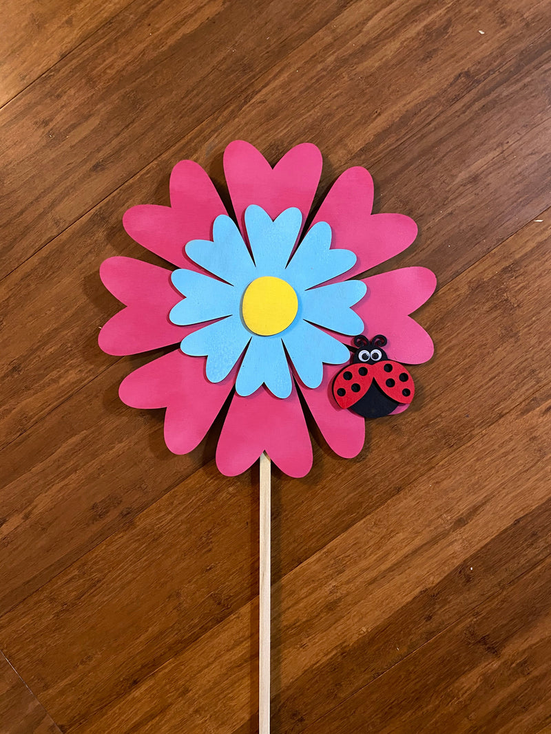 Hot Pink and light blue Daisy Garden Stake
