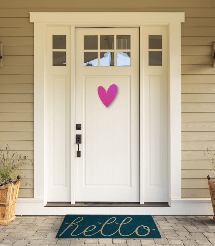 Hot Pink Handwritten Heart Wooden Door Hanger on a front door for Harvest Array