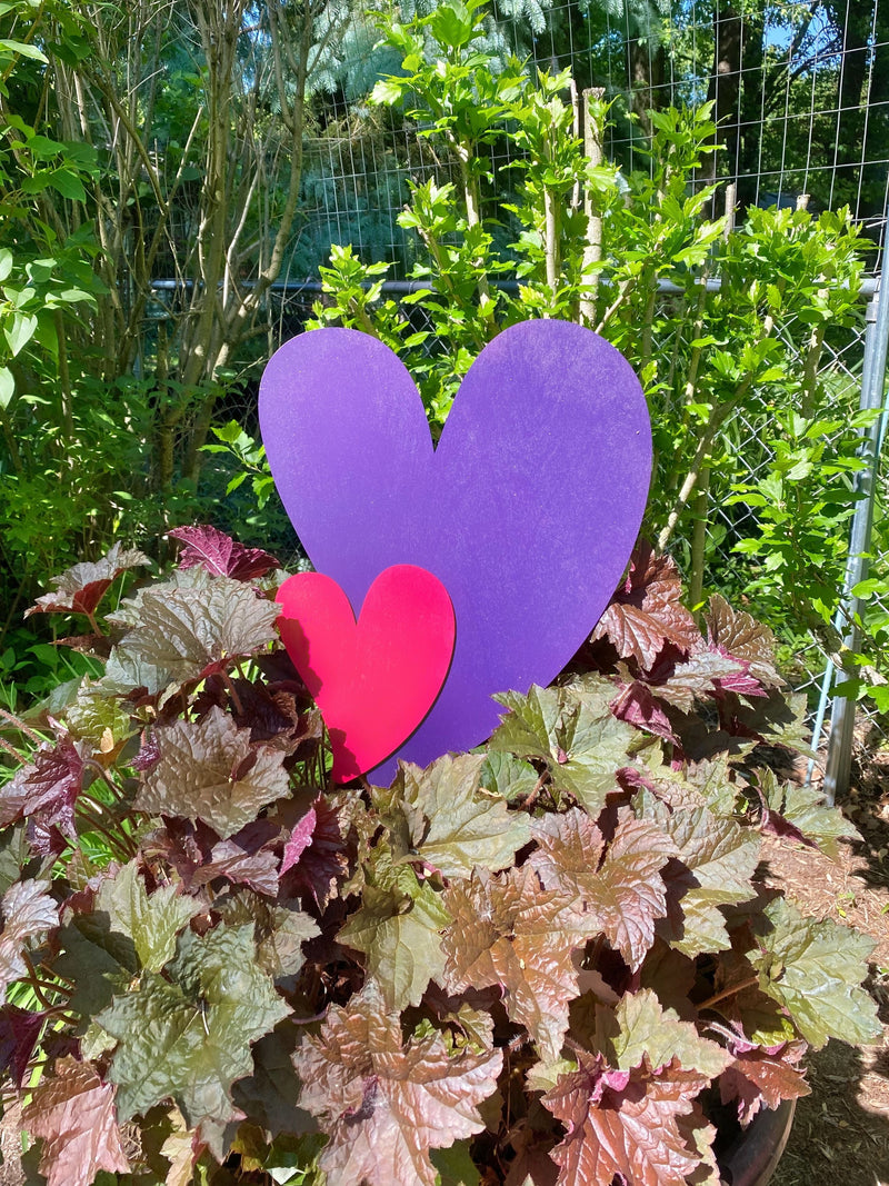 Large Modern Heart Duo Garden Stake in Purple and Pink available on Harvest Array