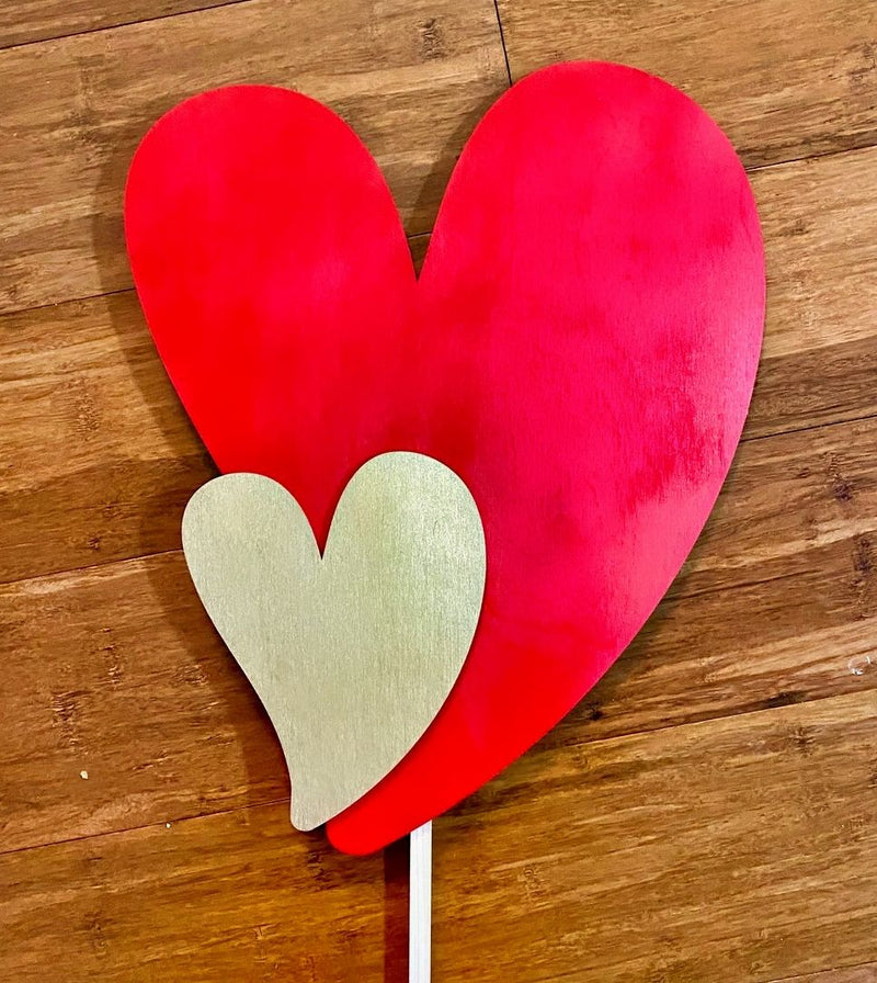 Red and White Modern Heart Duo Garden Stake