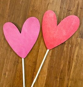 Two Petite Handwritten Heart Garden Stake, Pink and Red
