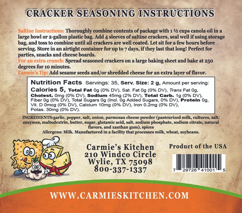 Garlic Parmesan Cracker Seasoning Mix Package
