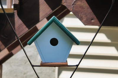 Close up of the Green Wren Birdhouse with Heart