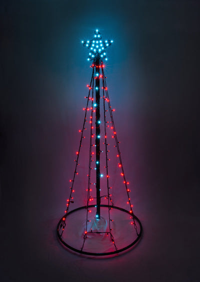 Outdoor LED Lighted Christmas Tree with Green Base and Red Tree Lights