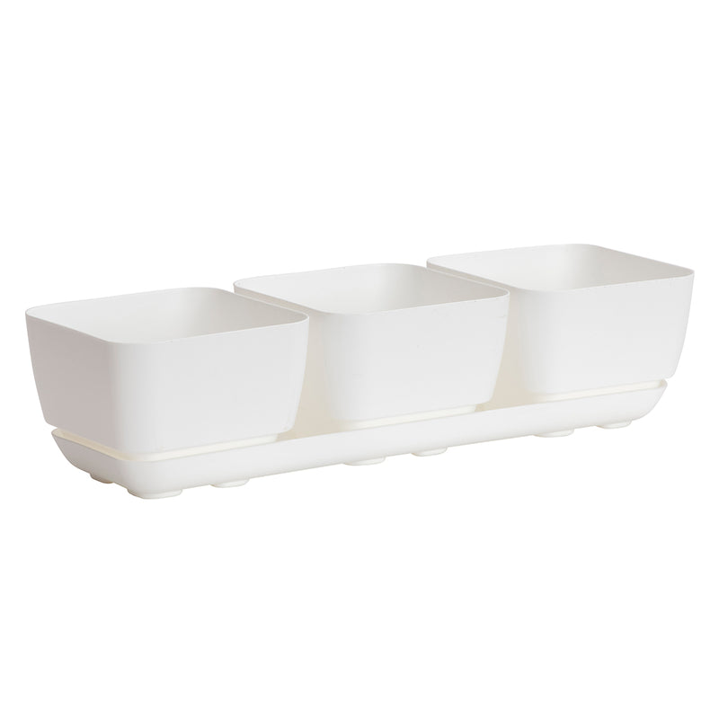 Herb & Succulent Trio Planters are made with durable matte-finish resin in white.  From Harvest Array
