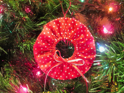Handmade Red And White Polka Dot Wreath Ornament