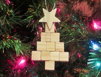 Handcrafted Wooden Block Christmas Tree Ornament