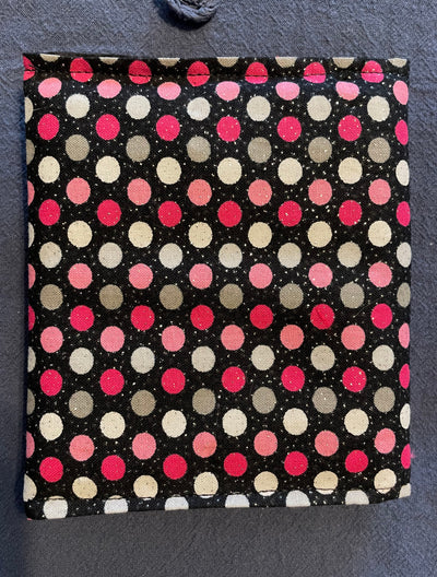 Black Tissue Keeper with Pink, White, and Gray Polka Dots
