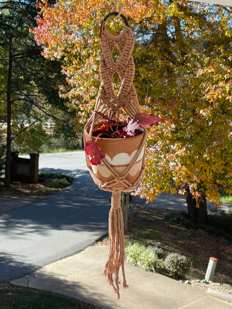 Dusty Rose Marie Macramé Plant Hangers for a 4 inch potted plant. Handmade in the USA.