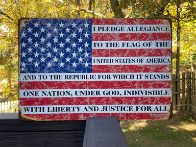 Metal American Flag with Pledge of Allegiance Large Sign