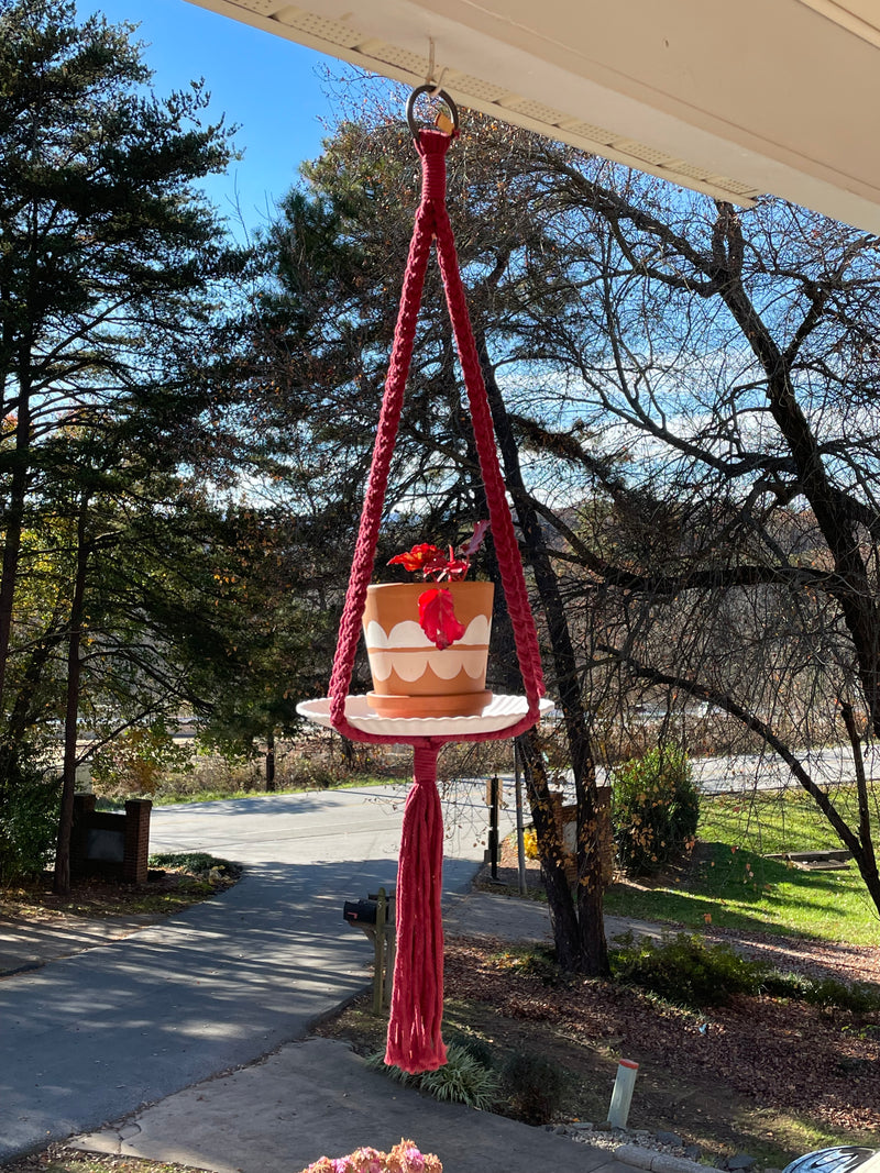 Minimal Anne Braided Plant Hanger in chinaberry. Holds a 7 inch potted plant (Not Included). Made in America.