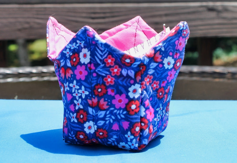 Blue and Pink flowers for the Reversible Ice Cream Pint Cozies