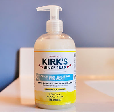 Lemon & Eucalyptus Kirk's Odor Neutralizing Hand Wash bottle.