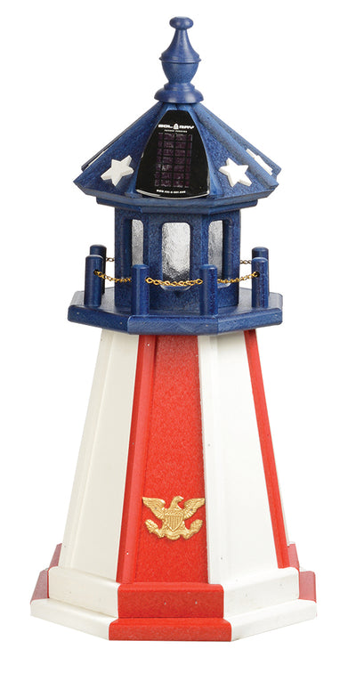 Blue top, Red & White Panels Patriotic Wooden Lighthouse with Base - 2 Feet 