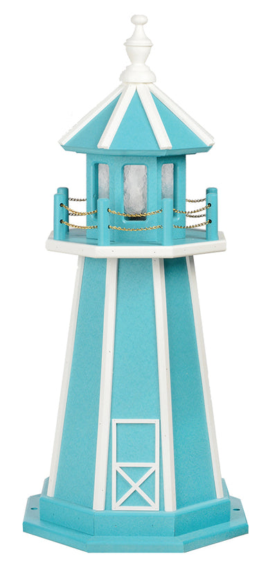 Aruba Blue with White Trim Wooden Lighthouse with Base - 3 Feet on harvestarray.com