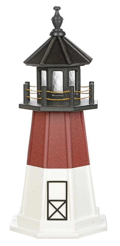 Barnegat Lighthouse Replica (Dark Red and White) Wooden Lighthouse with Base - 3 Feet on harvestarray.com 