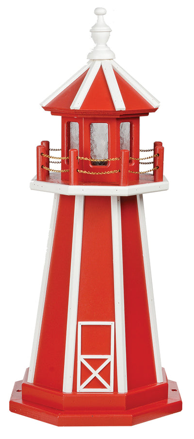 Cardinal Red with White Trim Wooden Lighthouse with Base - 3 Feet for Harvest Array