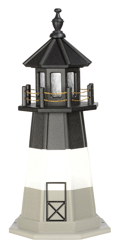 Oak Island Replica Black, White, and Gray Wooden Lighthouse with Base - 3 Feet on harvestarray.com