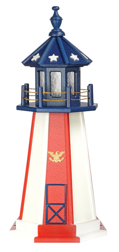 Blue top, Red & White Panels Patriotic Wooden Lighthouse with Base - 3 Feet 