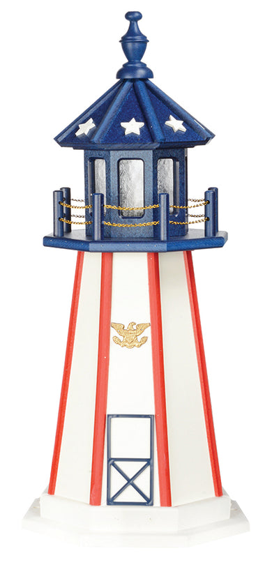 Patriotic Blue Top with White Panels and Red Trim Wooden Lighthouse - 3 Feet for Harvest Array 