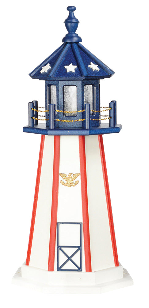 Patriotic Red, White, and Blue Wooden Lighthouse with Base -3 Feet for Harvest Array