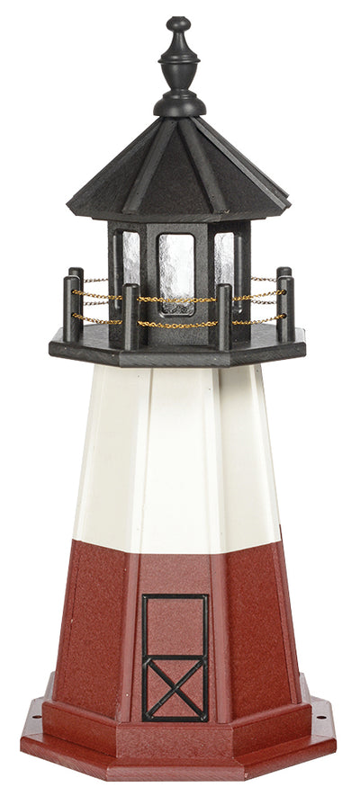 Black top, white mid-section, and red bottom Wooden Lighthouse with Base - 3 Feet 
