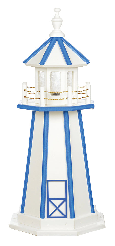 White with Bright Blue trim Wooden Lighthouse with Base - 3 Feet for Harvest Array 