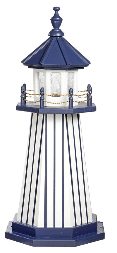 White with Navy Blue Stripes (Yankees colors) Wooden Lighthouse with Base - 3 Feet