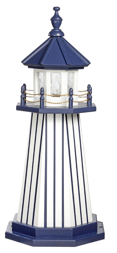 White with Navy Blue Stripes (Yankees colors) Wooden Lighthouse - 3 Feet 
