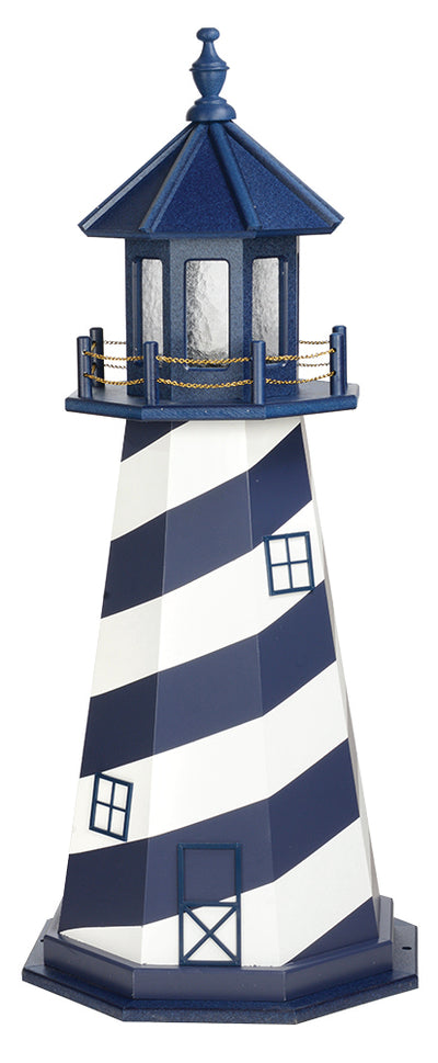 Cape Hatteras Lighthouse in White and Patriotic Blue Wooden Lighthouse with Base - 4 Feet 