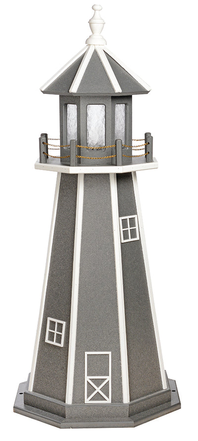 Gray with White Trim Wooden Lighthouse with Base - 4 Feet on harvestarray.com 