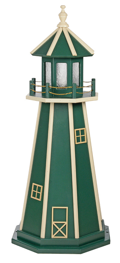 Green with Ivory Trim Wooden Lighthouse with Base - 4 Feet 