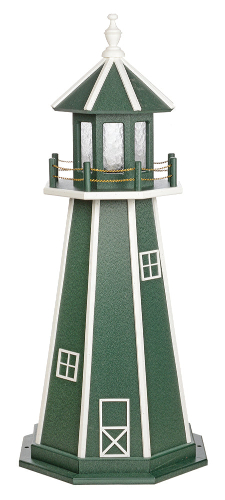 Green with White Trim Wooden Lighthouse with Base - 4 Feet 