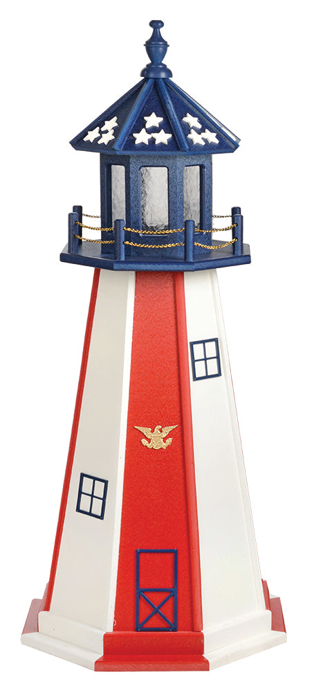 Blue top, Red & White Panels Patriotic Wooden Lighthouse- 4 Feet 