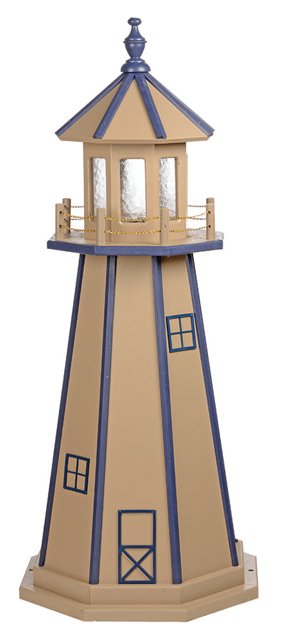 Weatherwood with Patriotic Blue Trim Wooden Lighthouse -4 Feet for Harvest Array 
