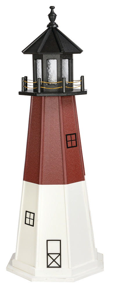 Barnegat Lighthouse Replica (Dark Red and White) Poly Lighthouse with Base -5 Feet on harvestarray.com 